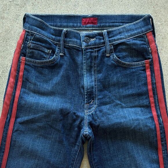 MOTHER Dark Blue Flare Jeans with Red Accents - Picture 3 of 13